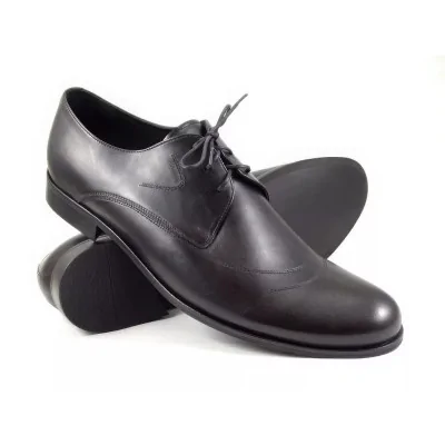 Derby czarne męskie ze skóry naturalnej z otwartą przyszwą i gładkim noskiem