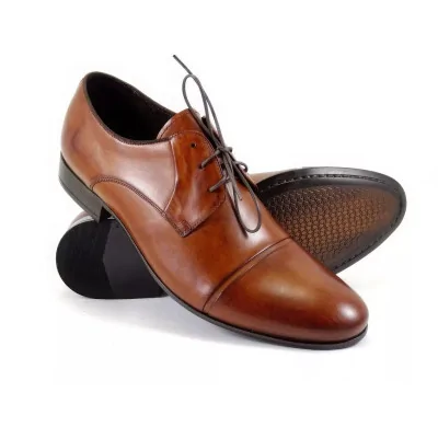 Derby męskie koniak Pilpol 1604 cap toe