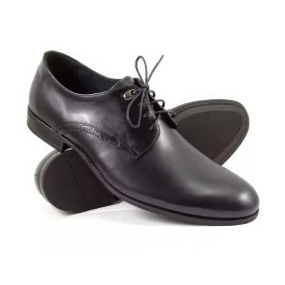 Derby czarne męskie Pilpol ze skóry naturalnej z otwartą przyszwą i gładkim noskiem