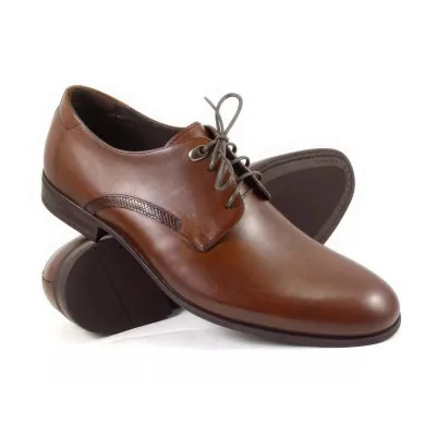 Derby orzechowe męskie Pilpol ze skóry naturalnej z otwartą przyszwą i gładkim noskiem