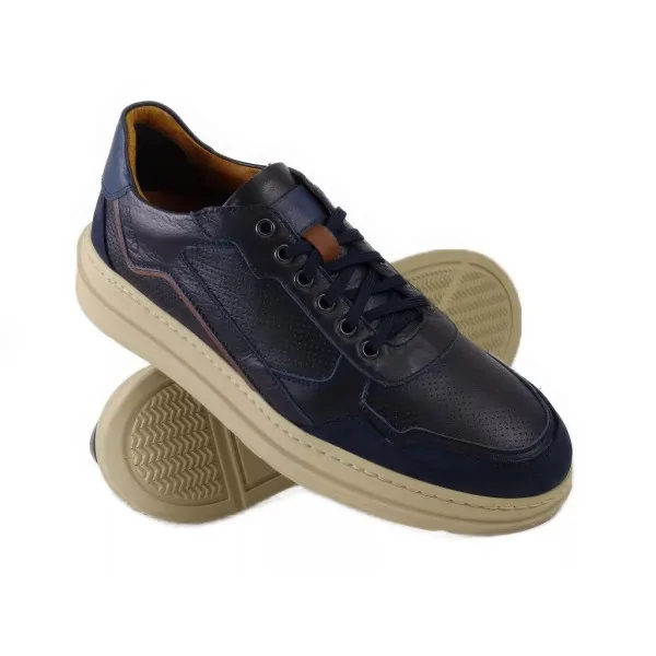 Granatowe Trampki Skórzane Casual Pilpol Prato PC217