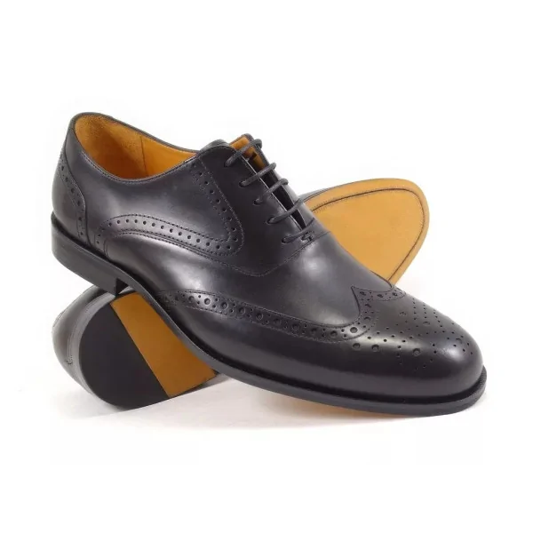 Oxford Brogsy Czarne Skórzane Eleganckie Pilpol Prato PW111