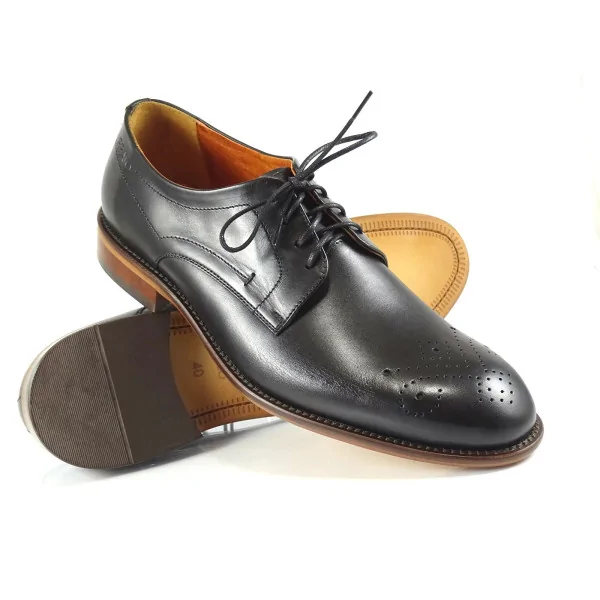 Derby Czarne Skórzane Eleganckie Pilpol Prato PW199