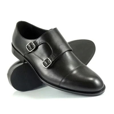 Monki double monk strap czarne skórzane