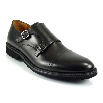Double monk strap Pilpol – monki cap toe premium czarne