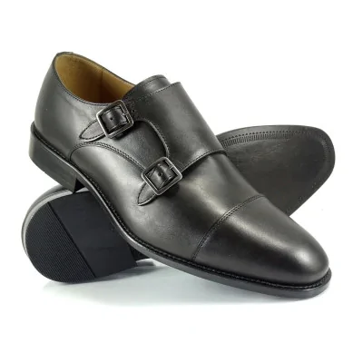 Czarne double monk strap Pilpol Prato cap toe