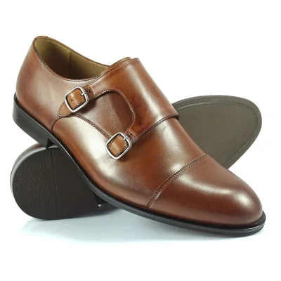 Monki double monk strap koniak skórzane