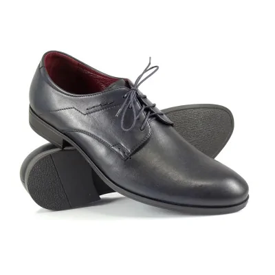 Granatowe derby Pilpol 0031 plain toe otwarta przyszwa