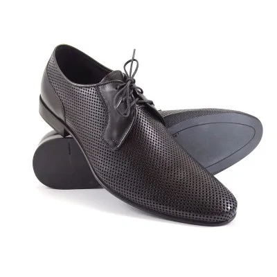 Derby ażurowe czarne męskie Pilpol 1289 – derby czarne