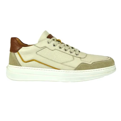 Beżowe Sneakersy Skórzane Casual – Pilpol Prato PC217 Beżowe Sneakersy Skórzane Casual – Pilpol Prato PC217