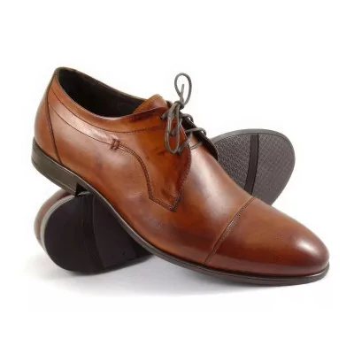 Derby męskie koniakowe Pilpol 1675 skórzane cap toe