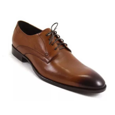Derby męskie koniakowe PW053 – premium buty skórzane