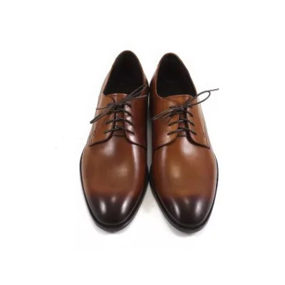 Derby męskie koniakowe PW053 – premium buty skórzane