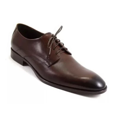 Derby męskie ciemnobrązowe PW053 – premium skórzane