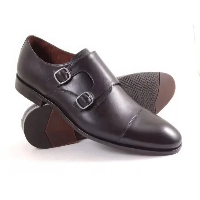 Monki męskie czarne 1717 z dwiema klamrami i nakładanym noskiem