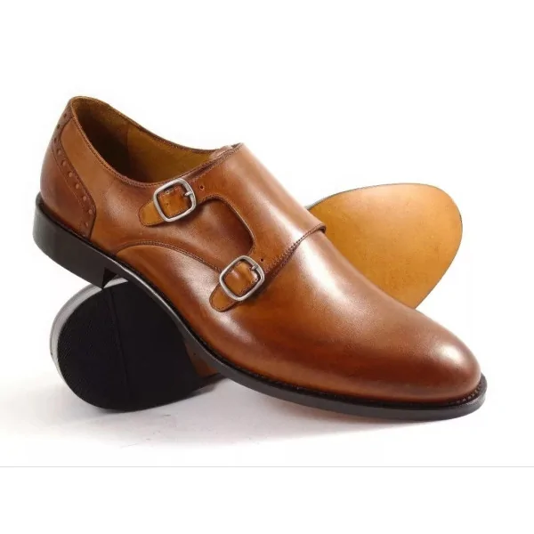 Monki męskie koniakowe PW113 – buty wizytowe exclusive