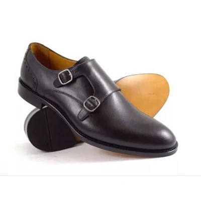 Monki męskie czarne PW113 exclusive z podwójną klamrą i skórzaną podeszwą