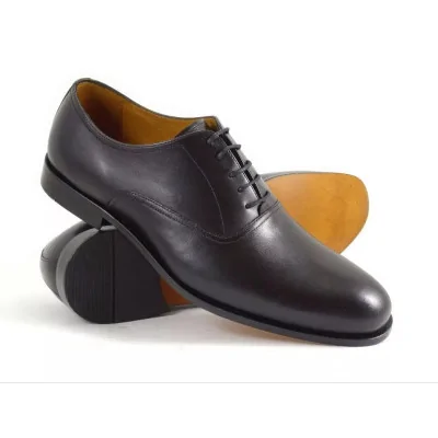 Czarne oxfordy męskie PW114 exclusive plain toe z zamkniętą przyszwą i skórzaną podeszwą