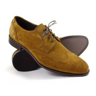 Brązowe brogsy męskie zamszowe Pilpol Prato PC068 z pełnym brogowaniem i otwartą przyszwą derby