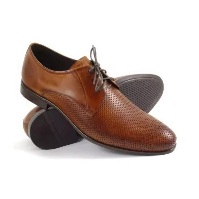 derby ażurowe koniakowe Pilpol 1739 letnie perforowane z otwartą przyszwą