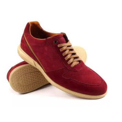 Bordowe buty casual męskie z perforowanej skóry z lekką piankową podeszwą i sznurowaniem