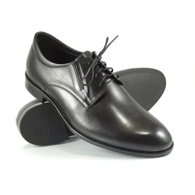 Eleganckie czarne derby męskie premium z wbudowanymi gumkami i otwartą przyszwą o większej tęgości