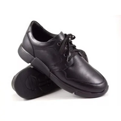 Czarne skórzane buty casual męskie na lekkiej piankowej podeszwie ze sznurowaniem